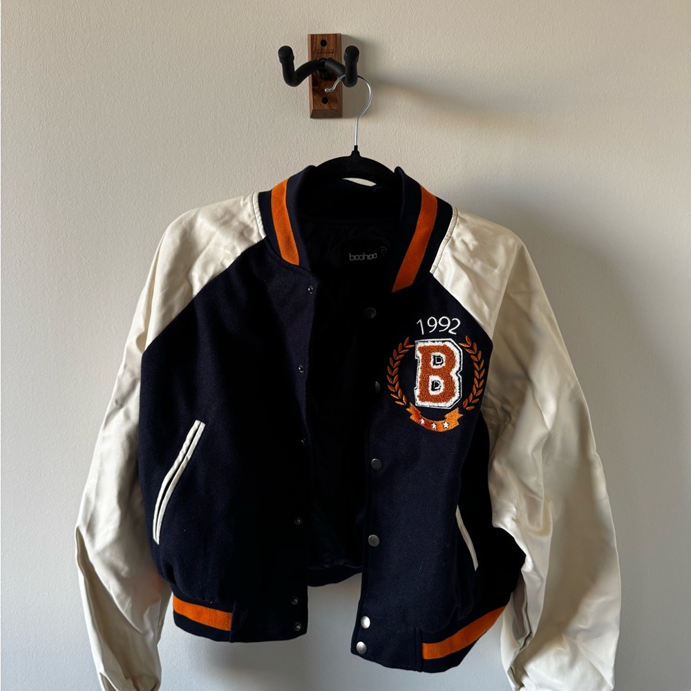 Boohoo Varsity Jacket - Navy and Cream